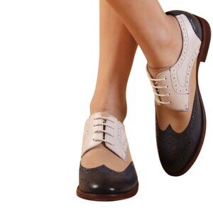 Perforated Wingtip Flat Multicolor Oxford Shoes